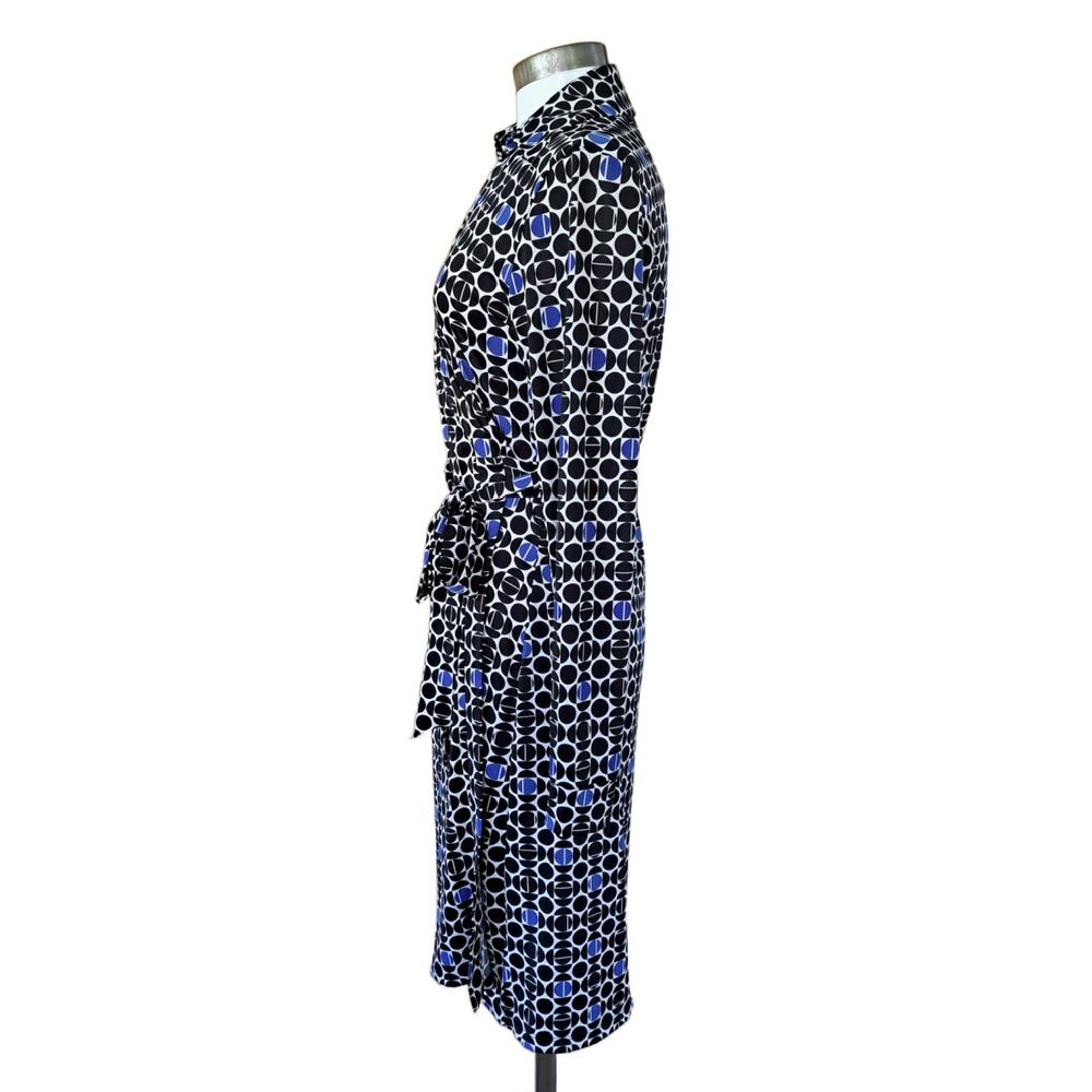 BOSTON PROPER Jersey Midi Wrap Dress Size Medium Black Blue Dot Long Sleeve - Picture 3 of 7